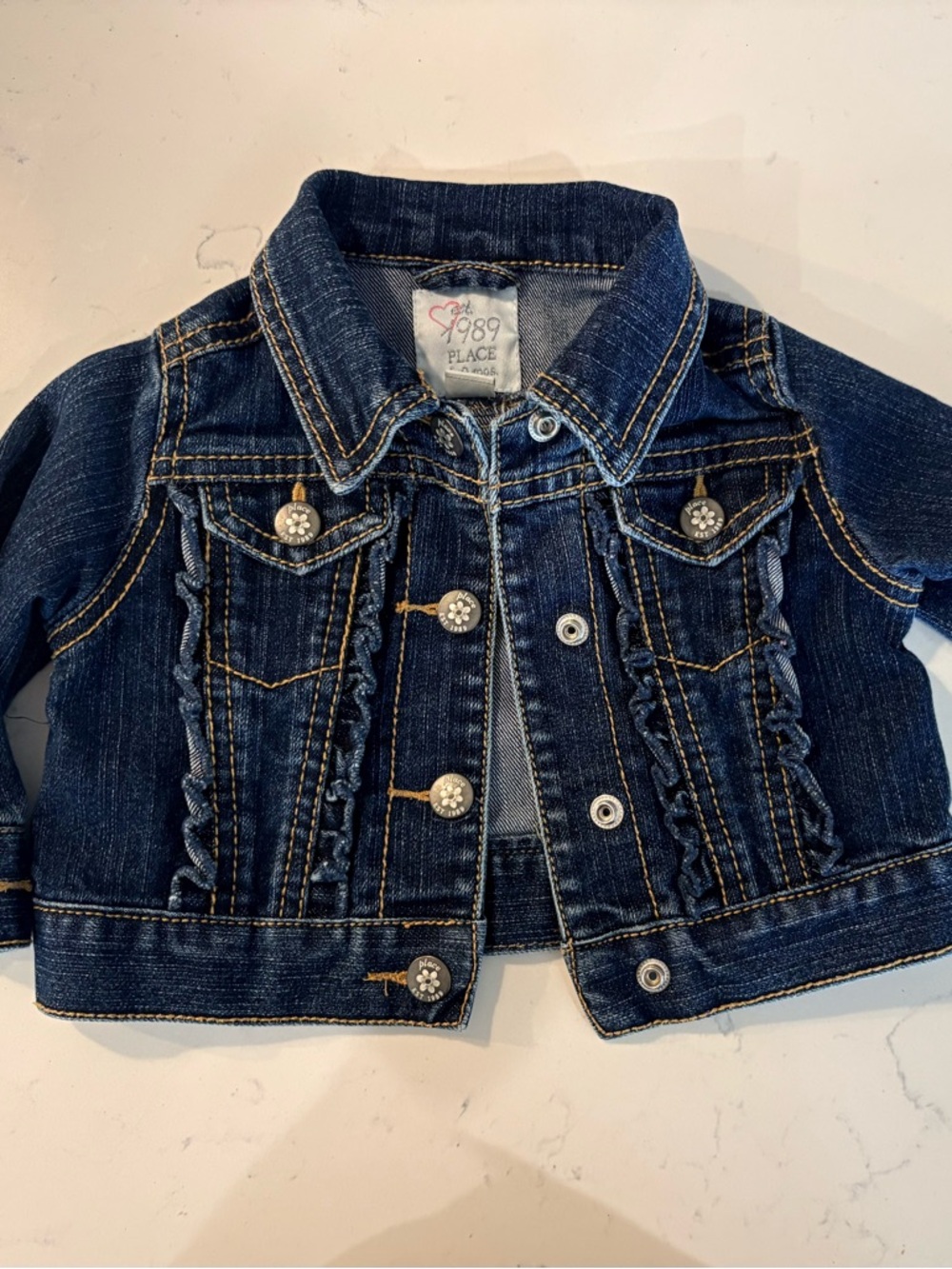 The Children's Place Ruffle Denim Jacket - Dark Wash - 6-9M